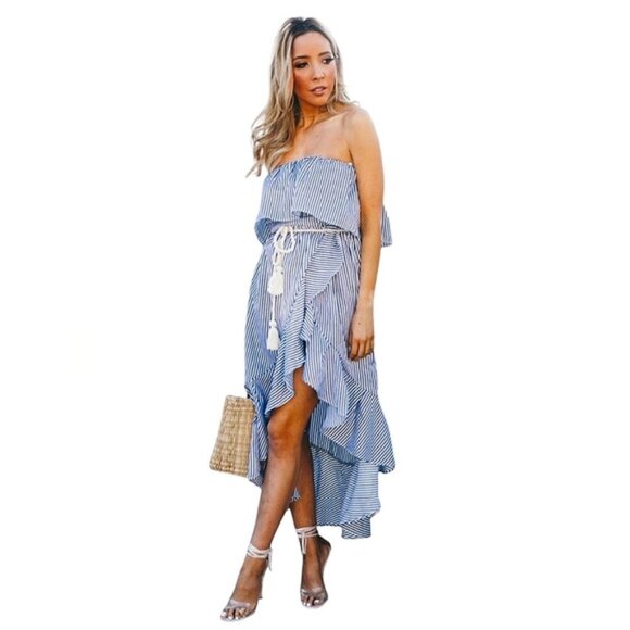 NO.AN Strapless Striped Rope Belt Dress Size Small - Picture 2 of 15